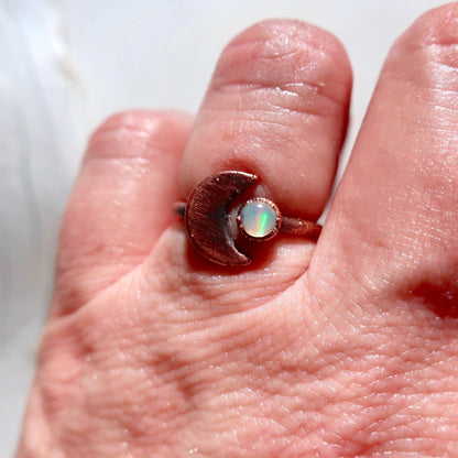 Crescent Moon and Opal Copper Ring - Blackbird & Sage