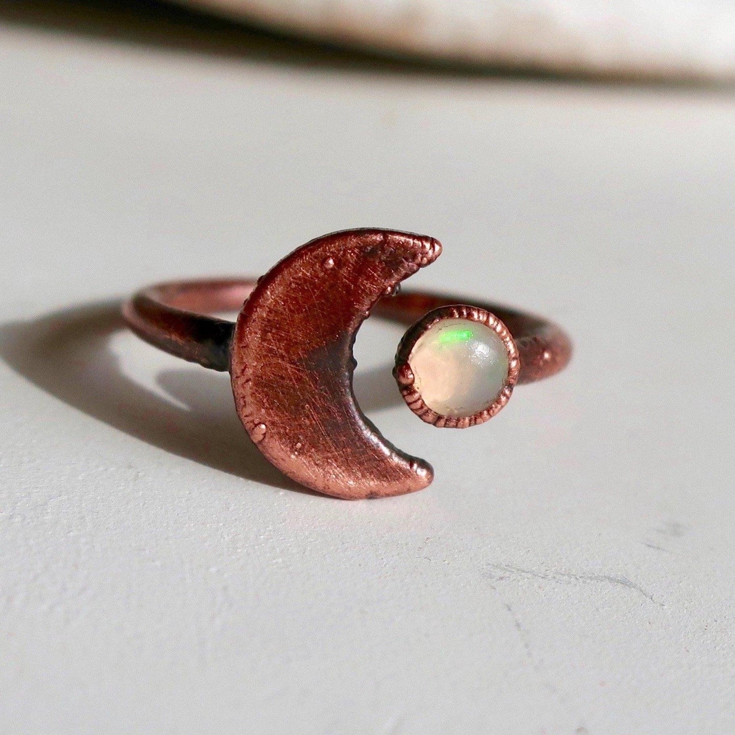 Crescent Moon and Opal Copper Ring - Blackbird & Sage