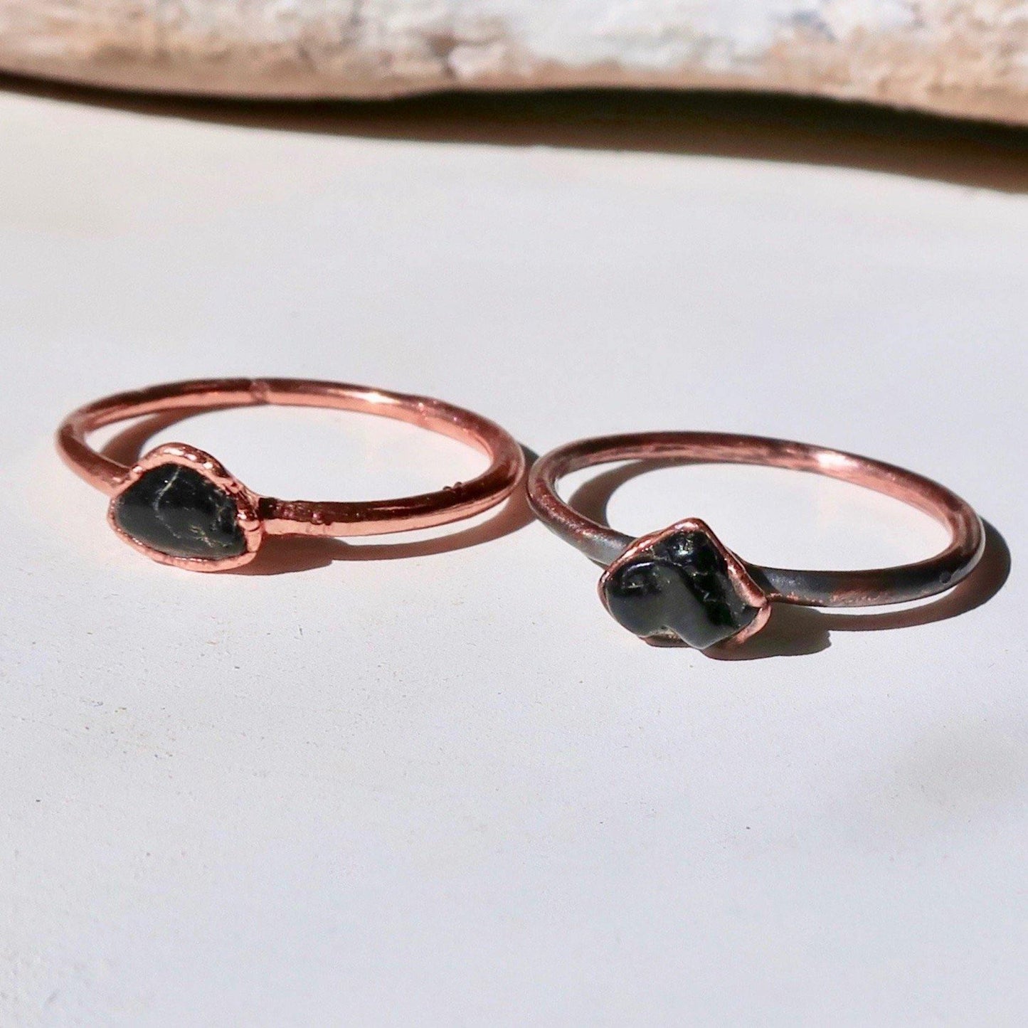 Dainty Black Tourmaline Copper Ring - Blackbird & Sage