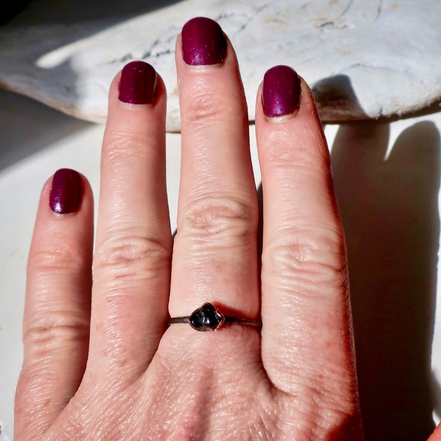 Dainty Black Tourmaline Copper Ring - Blackbird & Sage