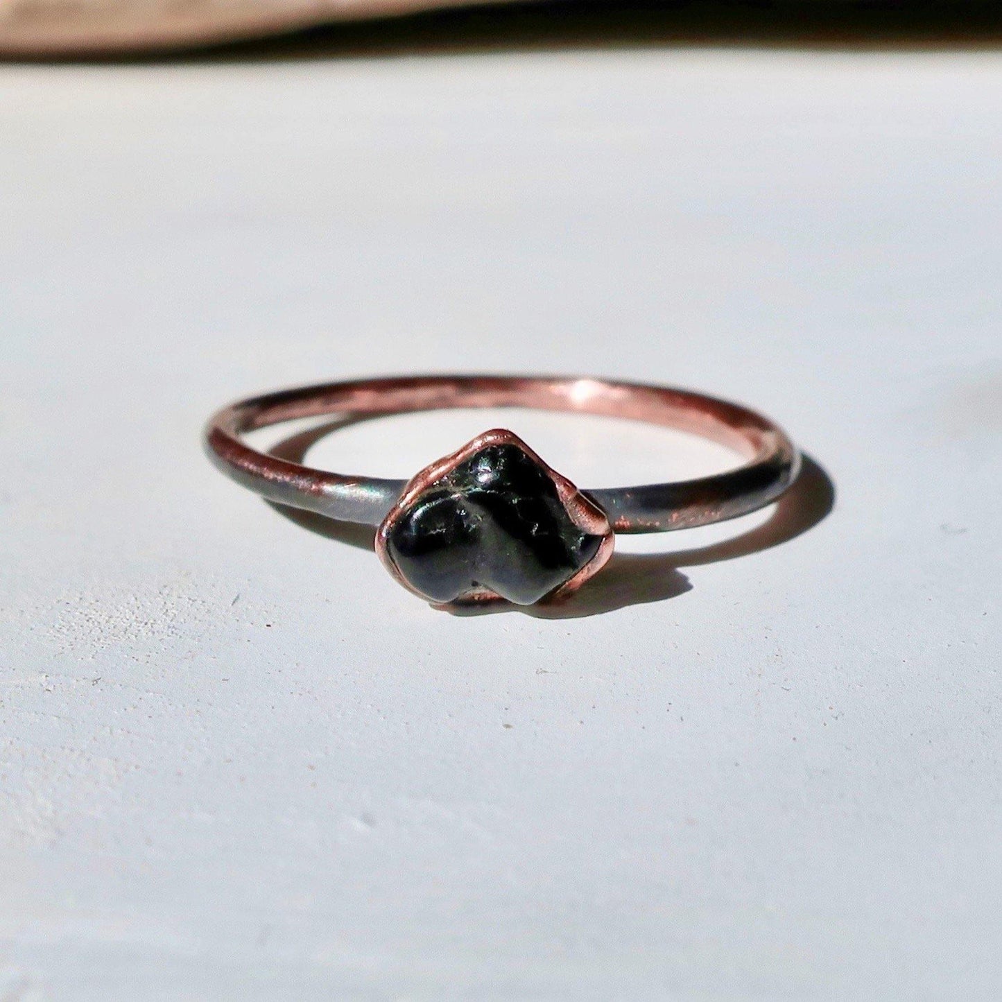 Dainty Black Tourmaline Copper Ring - Blackbird & Sage