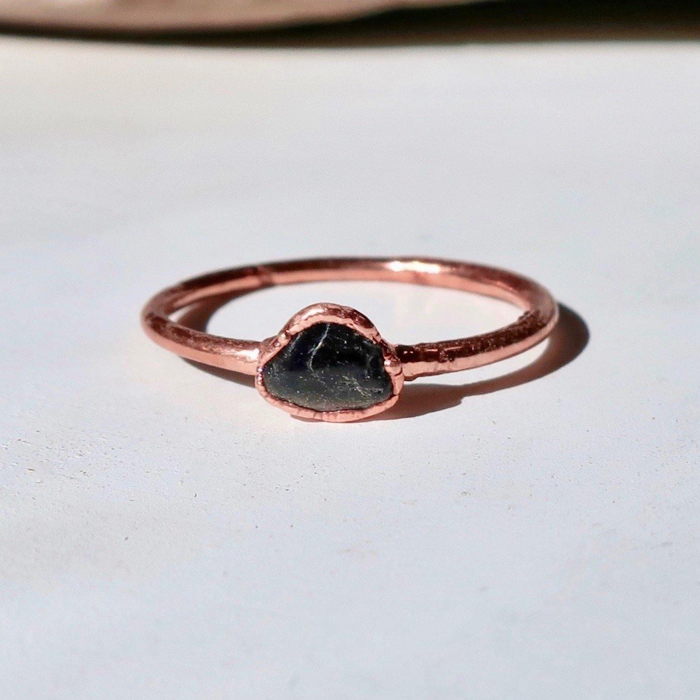 Dainty Black Tourmaline Copper Ring - Blackbird & Sage