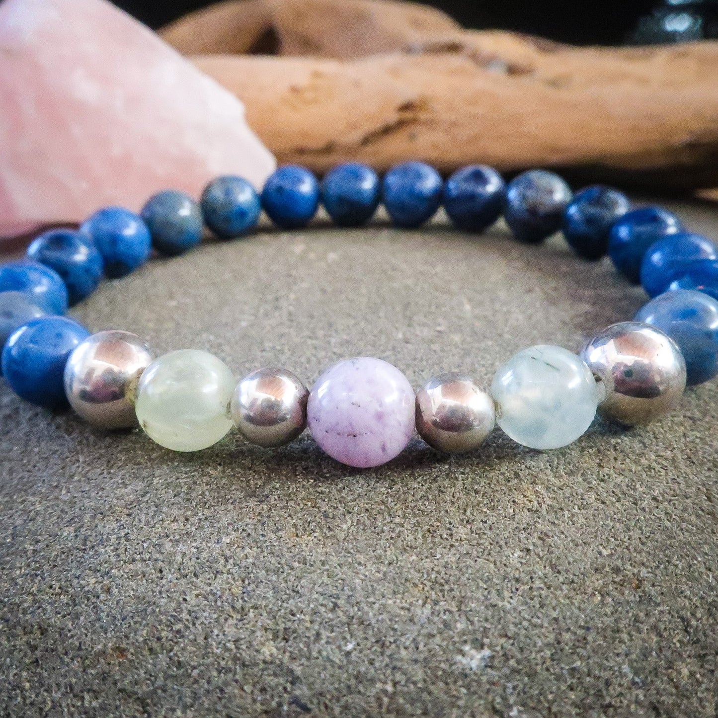 Dumortierite, Prehnite and Amethyst Beaded Bracelet - Blackbird & Sage