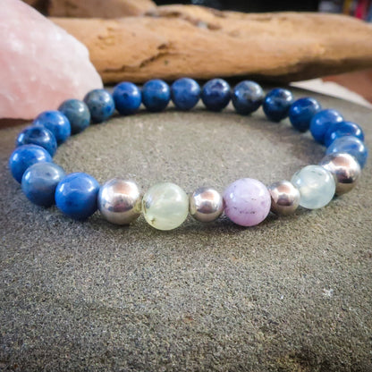 Dumortierite, Prehnite and Amethyst Beaded Bracelet - Blackbird & Sage