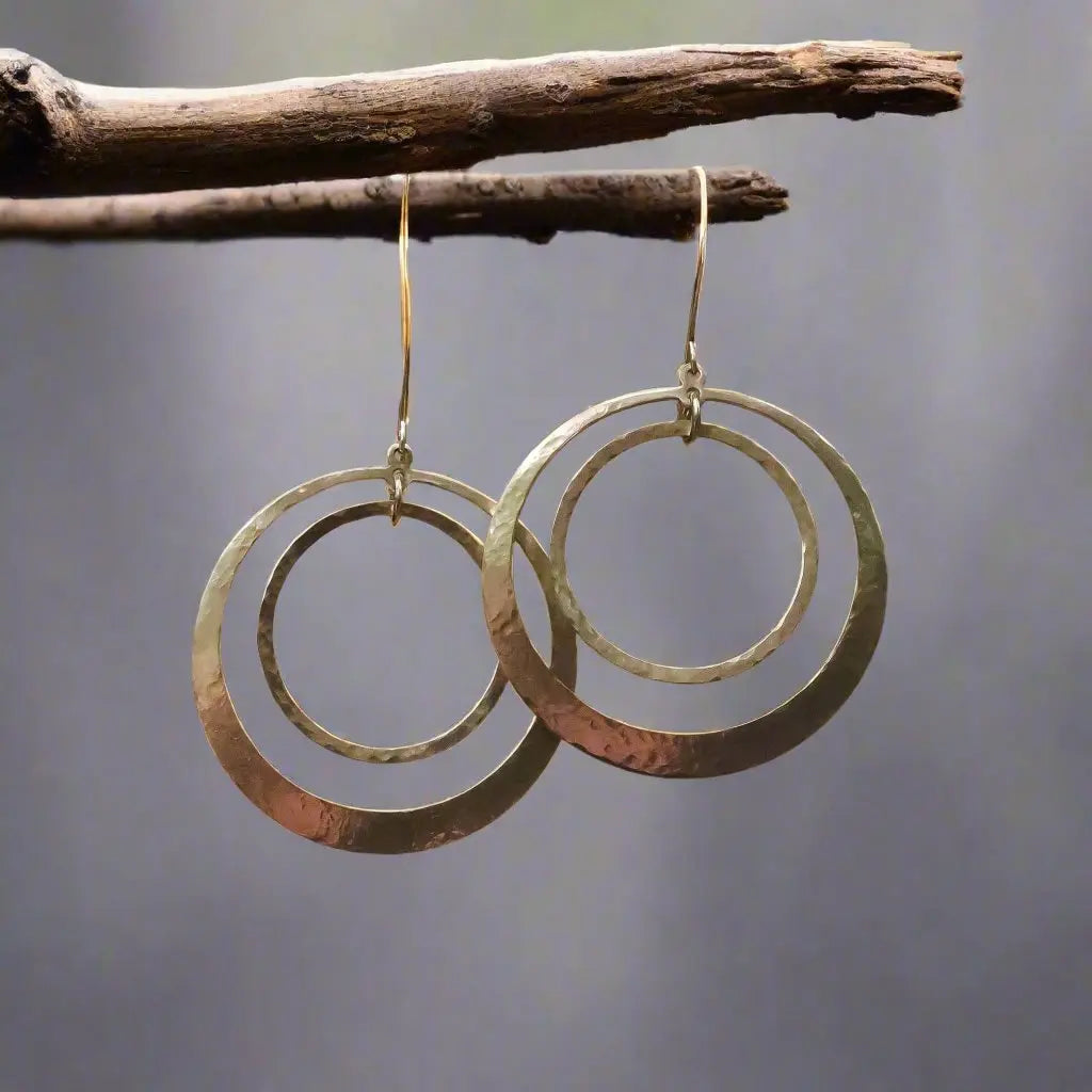 Mezzaluna Earrings - small brass 2024 hoop, hammered silver blade