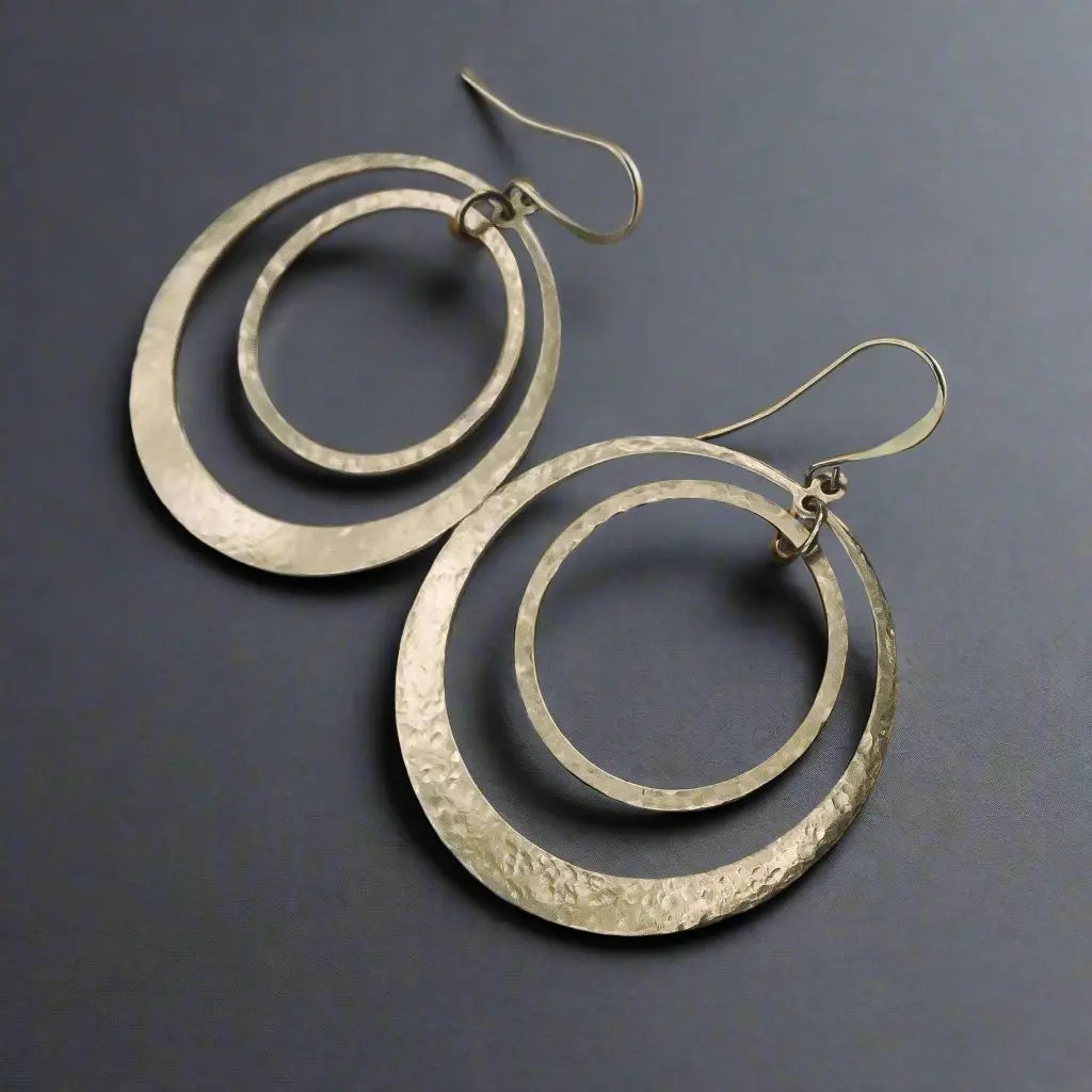 Mezzaluna Earrings - small brass 2024 hoop, hammered silver blade