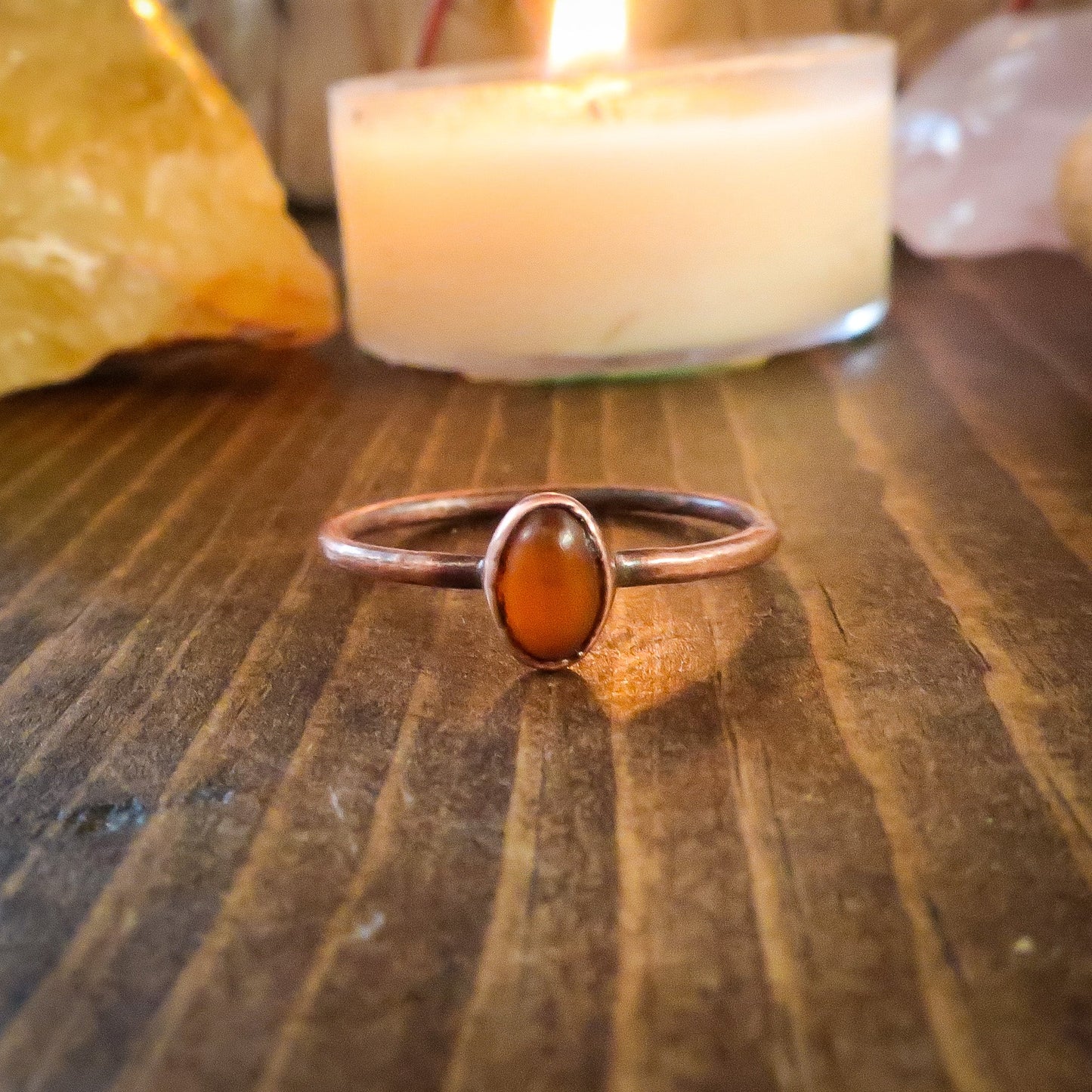 Genuine Amber Small Oval Stone Ring | Copper | Size 7 - Blackbird & Sage