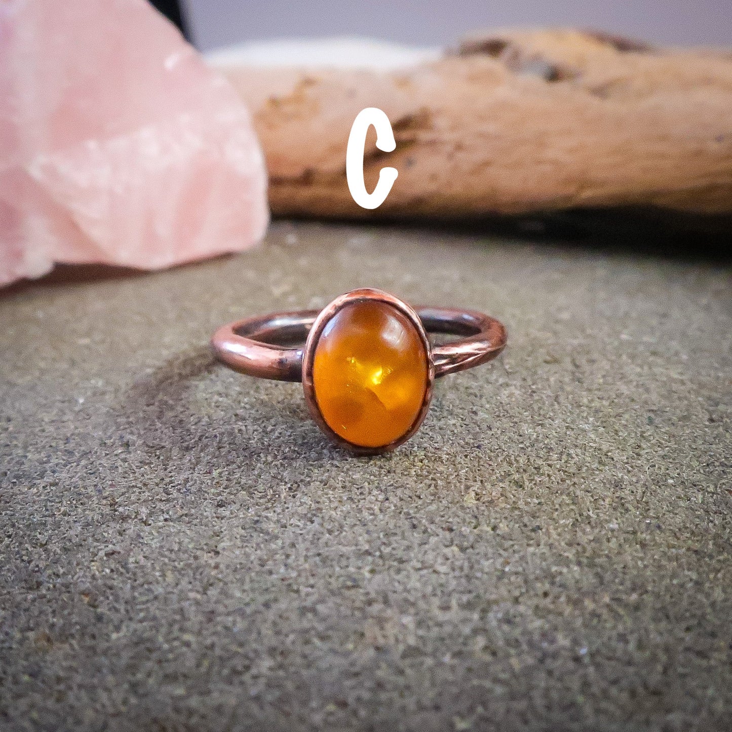 Genuine Oval Amber Manifestation Ring | Copper | Size 6, 6.5 - Blackbird & Sage