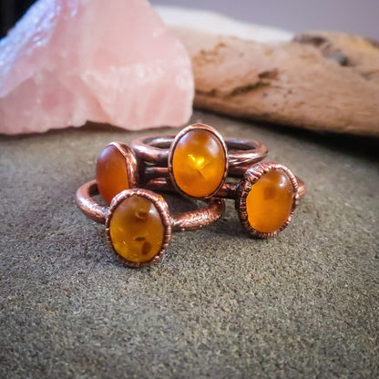 Genuine Oval Amber Manifestation Ring | Copper | Size 6, 6.5 - Blackbird & Sage