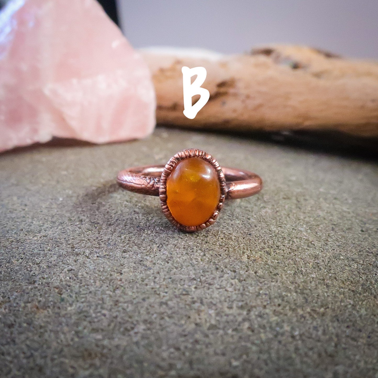 Genuine Oval Amber Manifestation Ring | Copper | Size 6, 6.5 - Blackbird & Sage