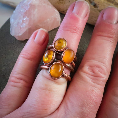 Genuine Oval Amber Manifestation Ring | Copper | Size 6, 6.5 - Blackbird & Sage