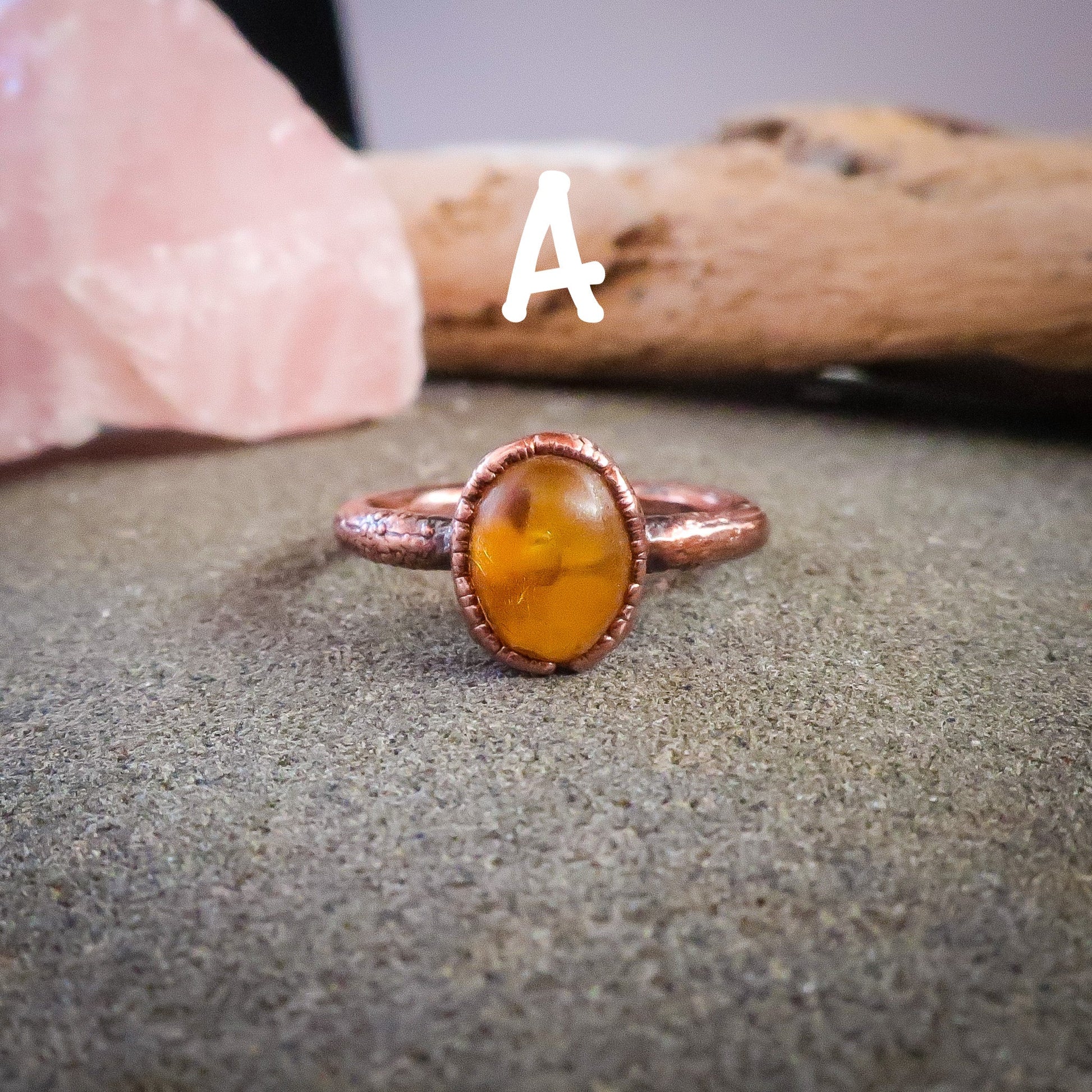 Genuine Oval Amber Manifestation Ring | Copper | Size 6, 6.5 - Blackbird & Sage