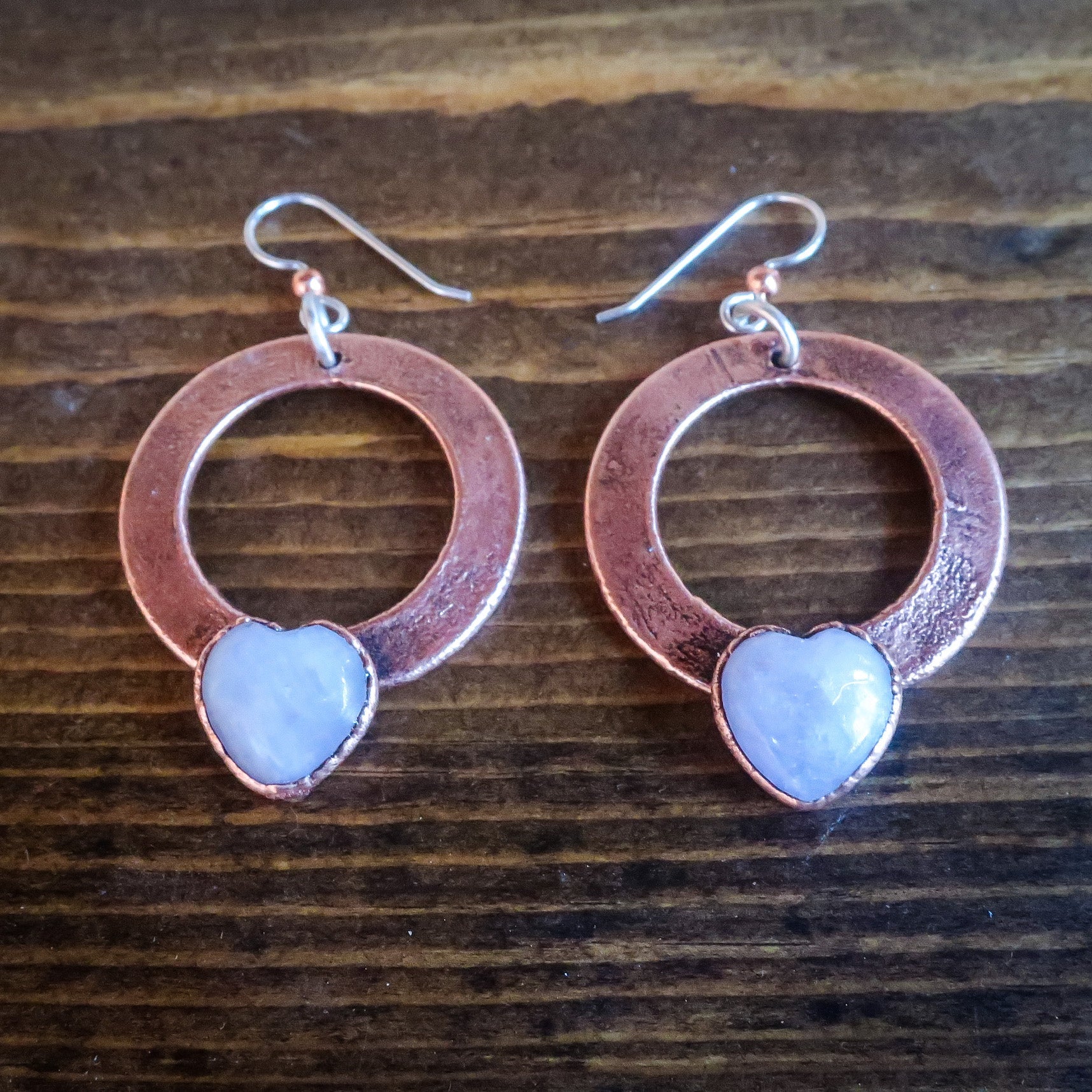 Kunzite Heart Earrings - Copper - Blackbird & Sage