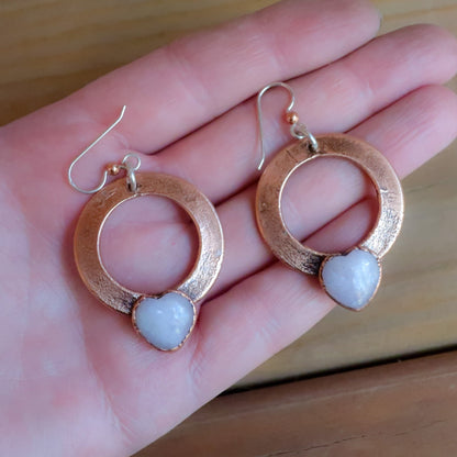 Kunzite Heart Earrings - Copper - Blackbird & Sage