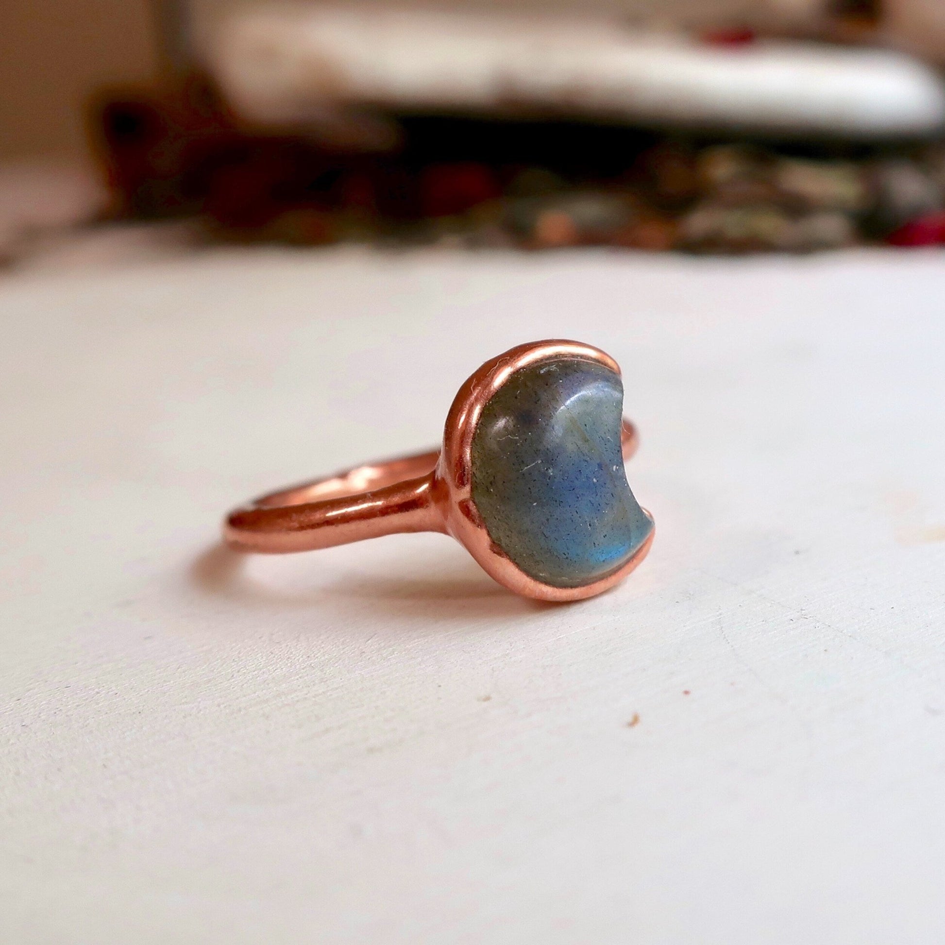 Labradorite Crescent Moon Ring | Copper | Size 7 - Blackbird & Sage