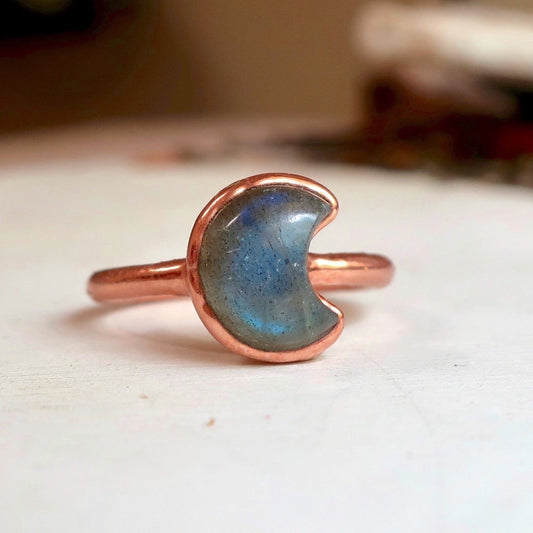 Labradorite Crescent Moon Ring | Copper | Size 7 - Blackbird & Sage