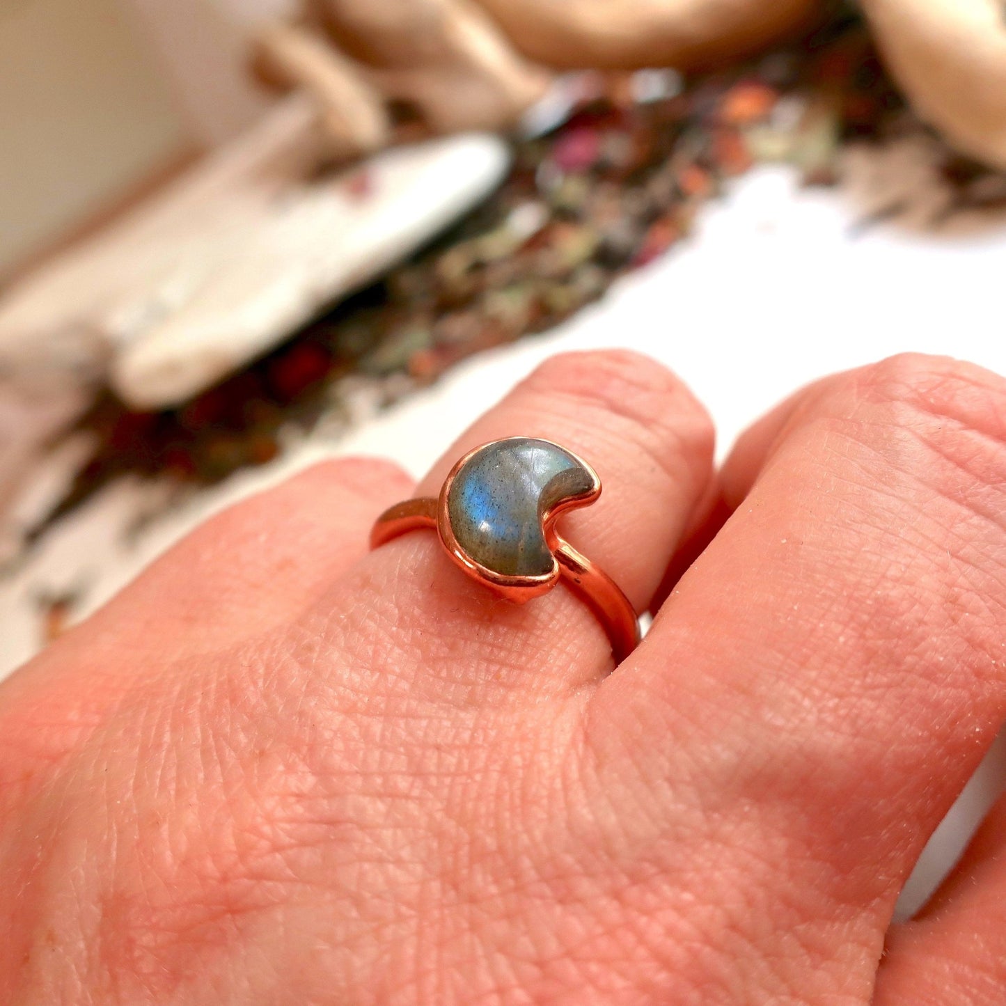 Labradorite Crescent Moon Ring | Copper | Size 7 - Blackbird & Sage