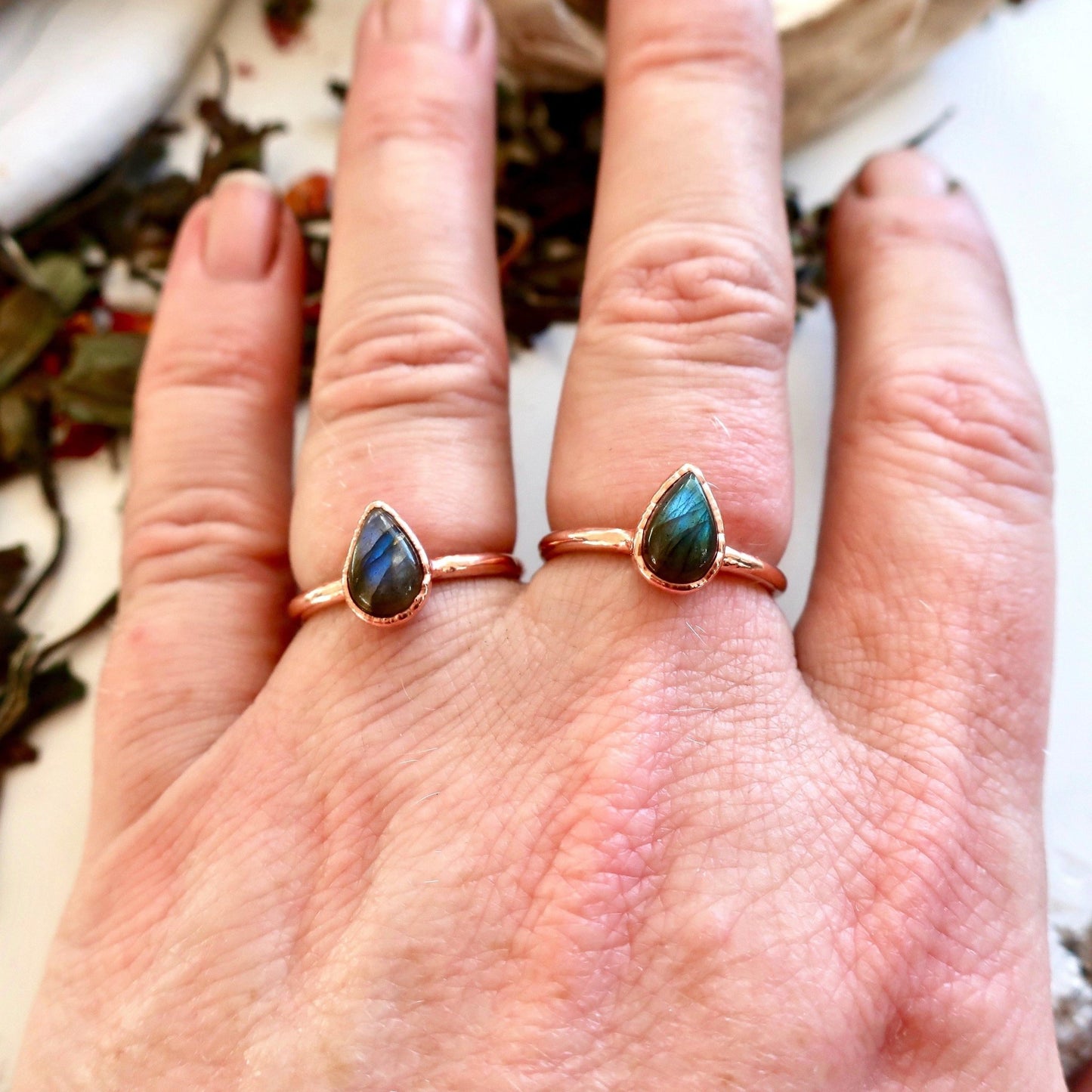 Labradorite Teardrop Copper Ring - Blackbird & Sage