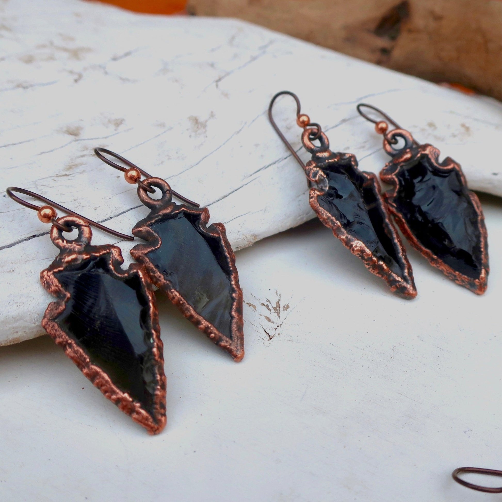 Obsidian Arrowhead Earrings | Copper - Blackbird & Sage