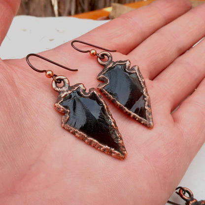 Obsidian Arrowhead Earrings | Copper - Blackbird & Sage