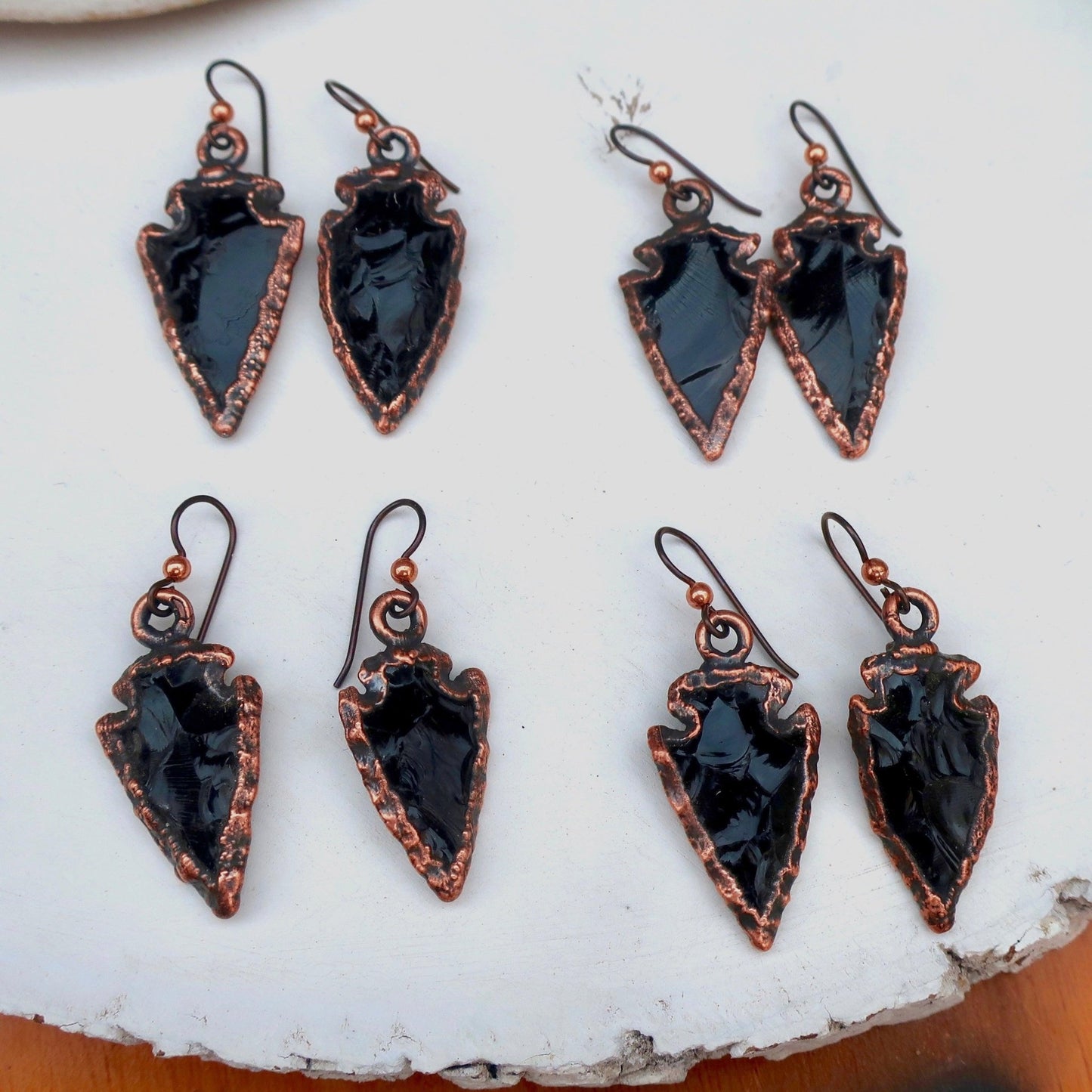 Obsidian Arrowhead Earrings | Copper - Blackbird & Sage