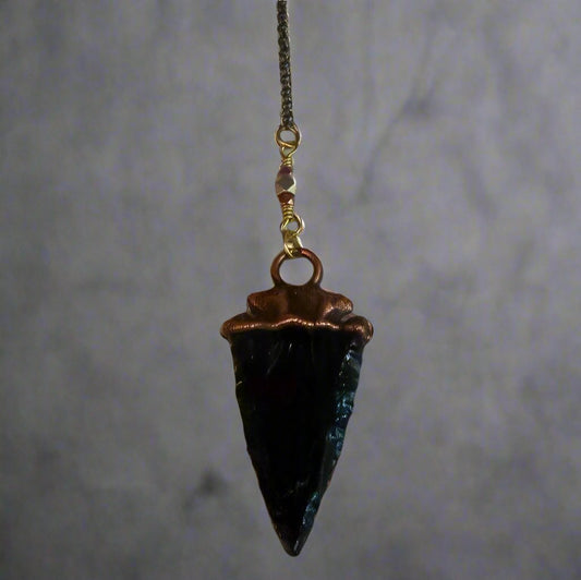 Obsidian Arrowhead Lariat Necklace | Brass & Copper - Blackbird & Sage