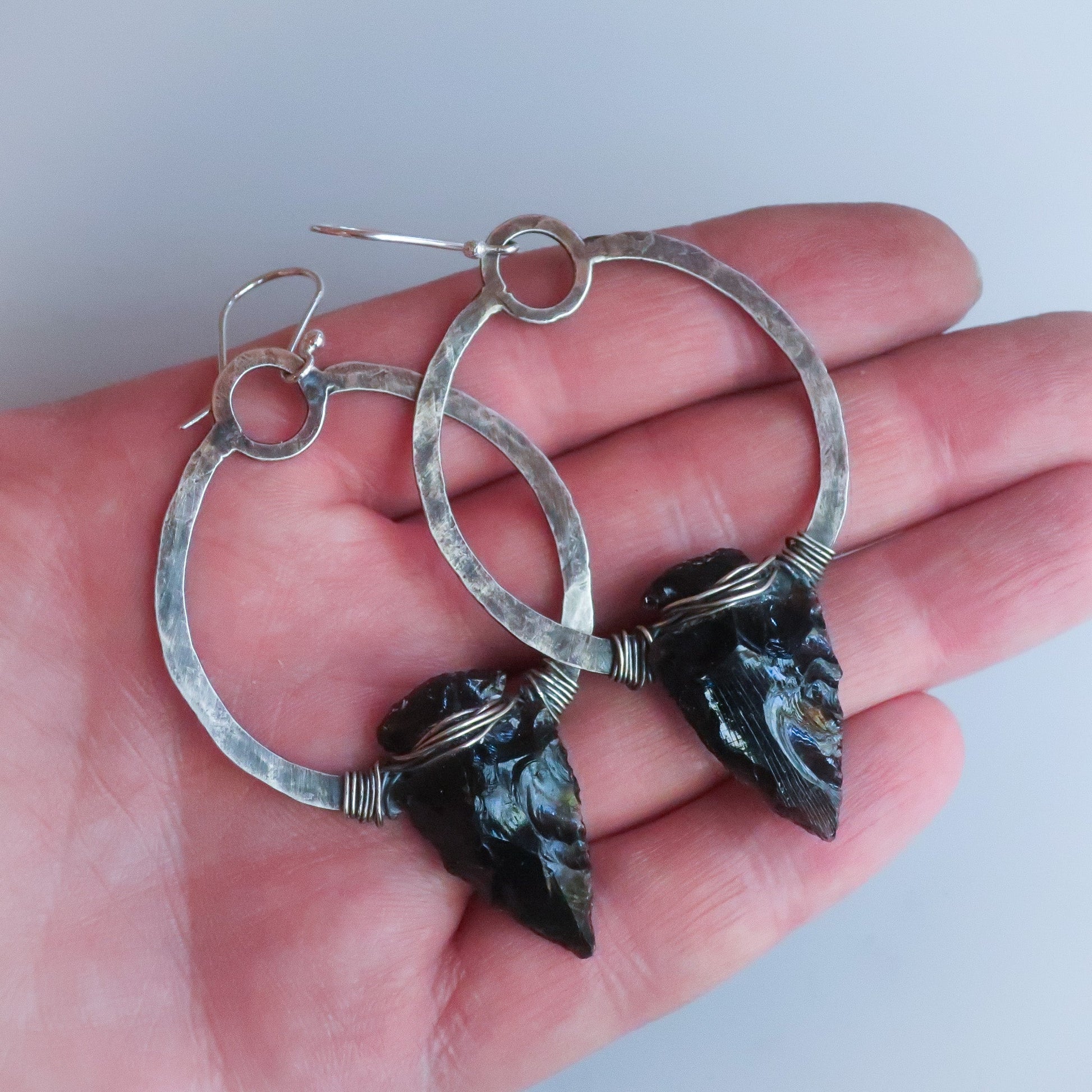 Psychic Protection Obsidian Arrowhead Earrings  | Sterling Silver - Studio Athene Noctua by Blackbird & Sage