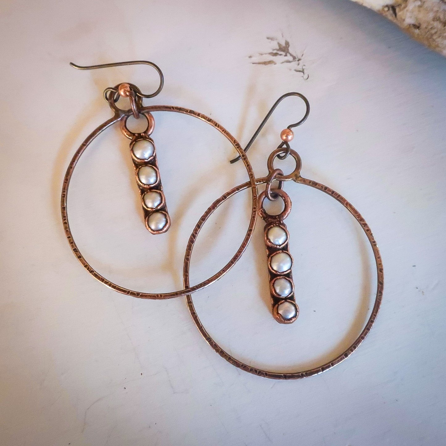 Wisdom of the Pearl Hoop Earrings | Copper & Bronze - Blackbird & Sage