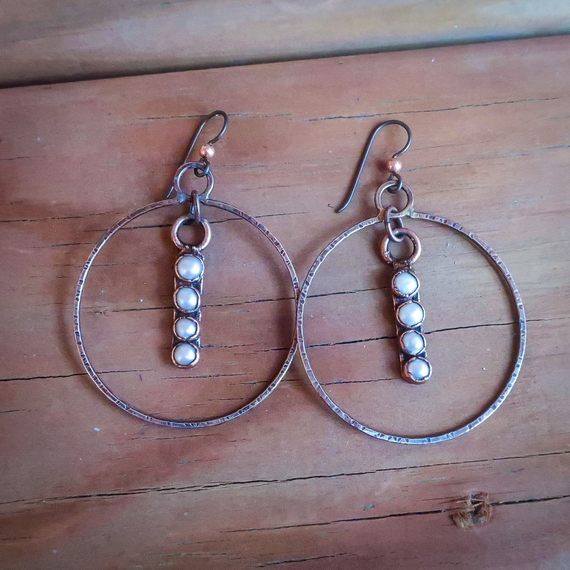 Wisdom of the Pearl Hoop Earrings | Copper & Bronze - Blackbird & Sage