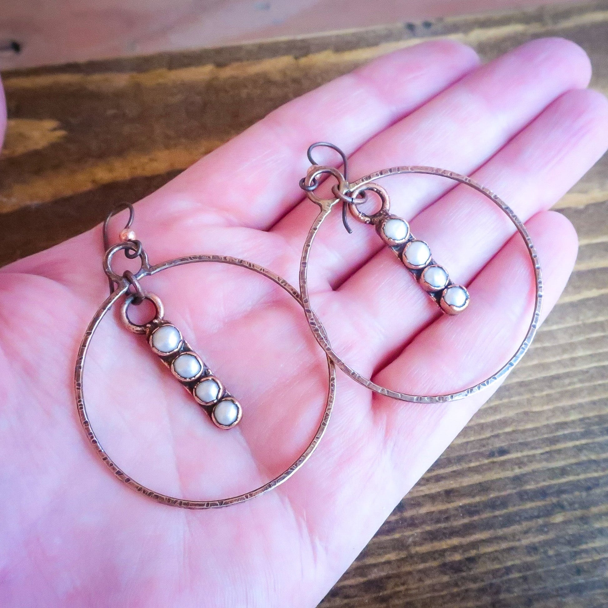 Wisdom of the Pearl Hoop Earrings | Copper & Bronze - Blackbird & Sage