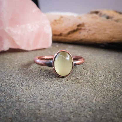 Prehnite Oval Stone Ring | Copper | Size 5, 5.25, 6 - Blackbird & Sage