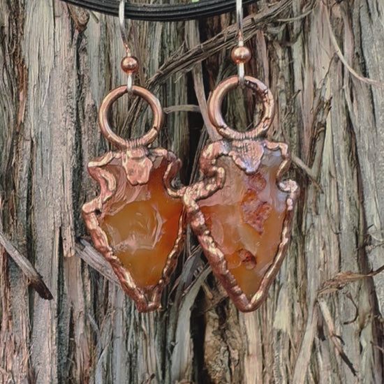 Carnelian Arrowhead Earrings | Copper & Silver - Blackbird & Sage Studio