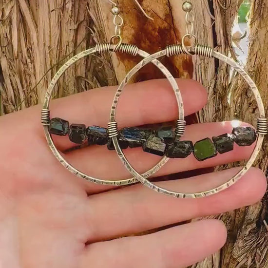 Black Tourmaline Hoop Earrings | Sterling Silver - Blackbird & Sage