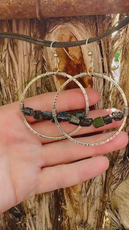 Black Tourmaline Hoop Earrings | Sterling Silver - Blackbird & Sage