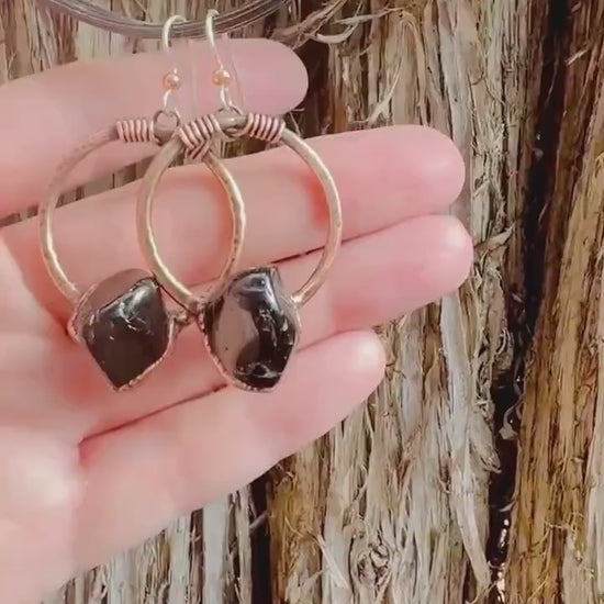 Black Tourmaline Small Hoop Earrings | Copper - Blackbird & Sage Studio