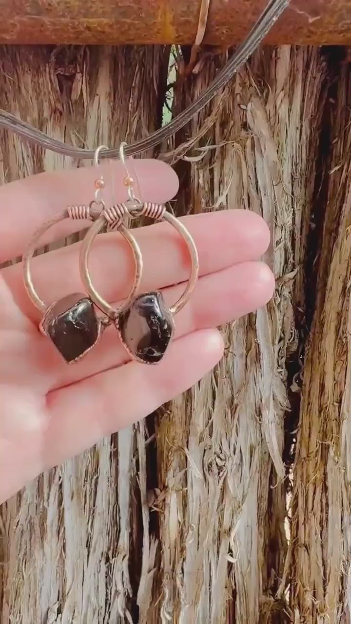 Black Tourmaline Small Hoop Earrings | Copper - Blackbird & Sage Studio