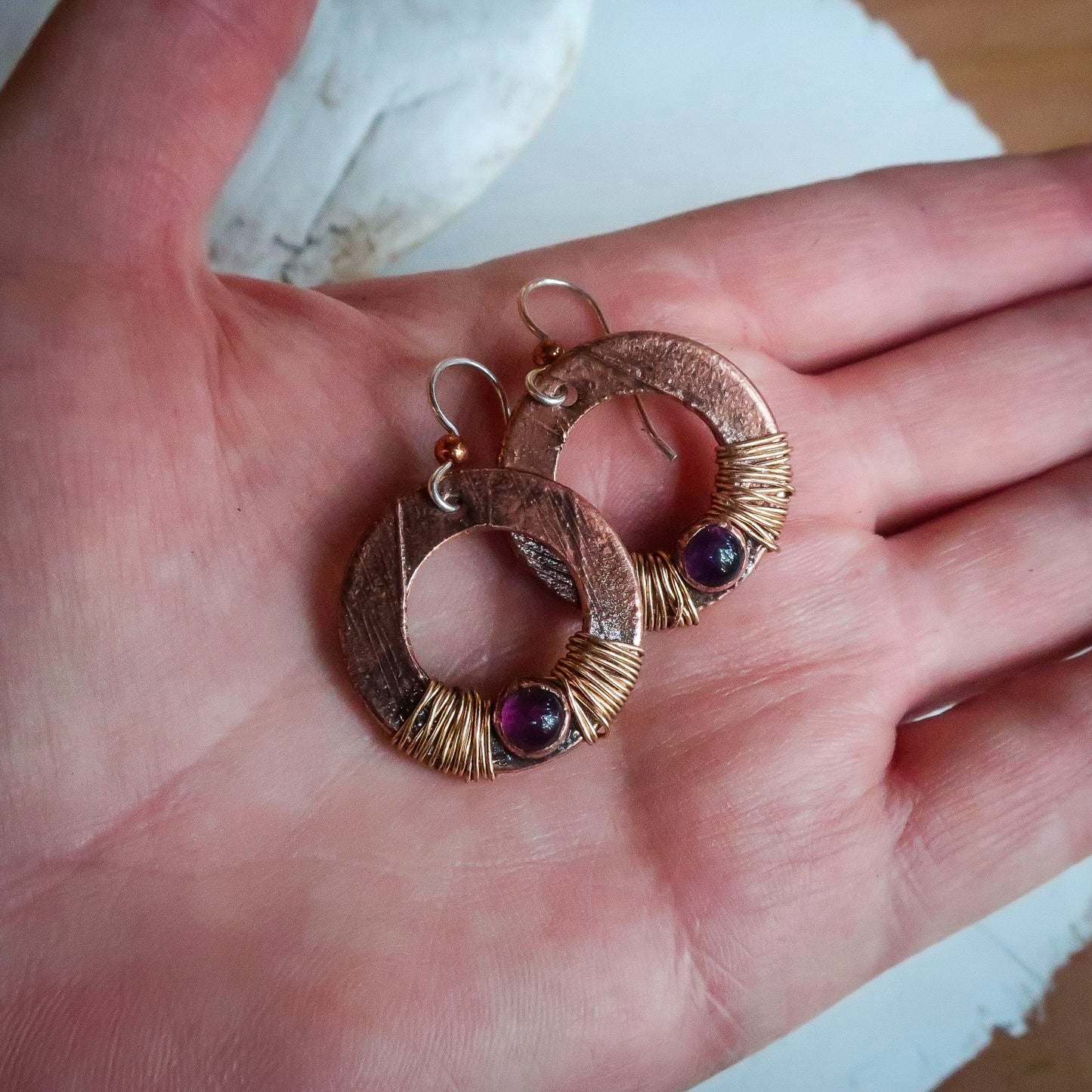 Temperance Amethyst Drop Earrings | Copper & Bronze - Blackbird & Sage