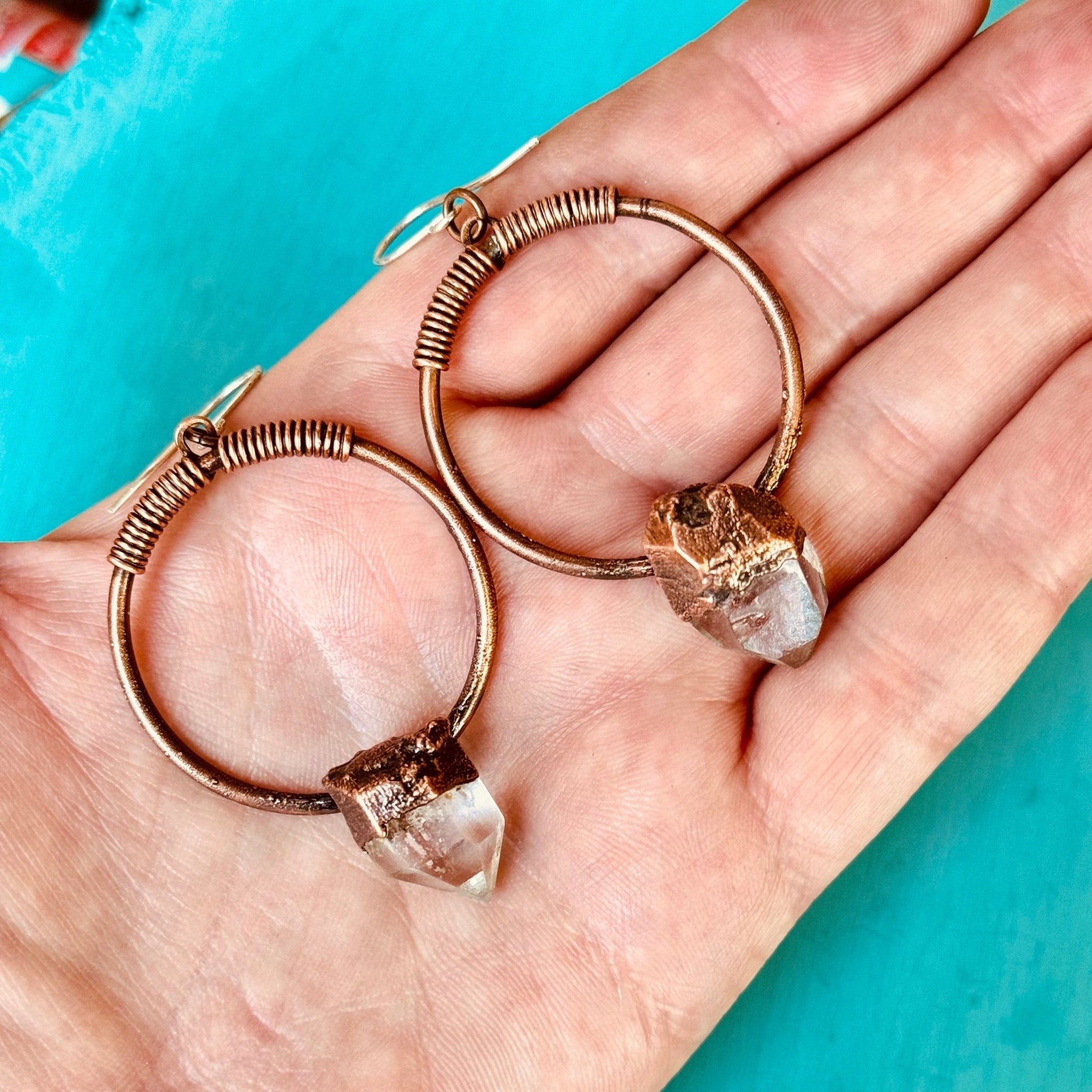 Energy Amplifier Quartz Hoop Earrings | Copper - Blackbird & Sage