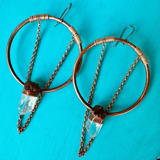 Ultimate Manifester Quartz Statement Earrings  | Copper & Bronze - Blackbird & Sage Studio