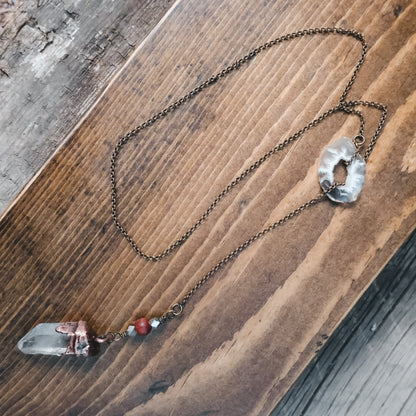 Quartz Lariat Necklace - Brass & Copper - Blackbird & Sage