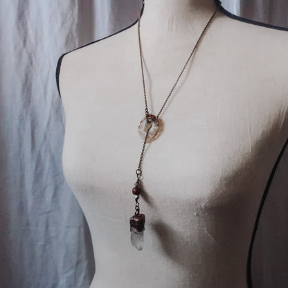 Quartz Lariat Necklace - Brass & Copper - Blackbird & Sage