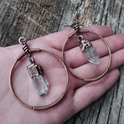 Quartz Point Hoop Earrings - Copper - Blackbird & Sage