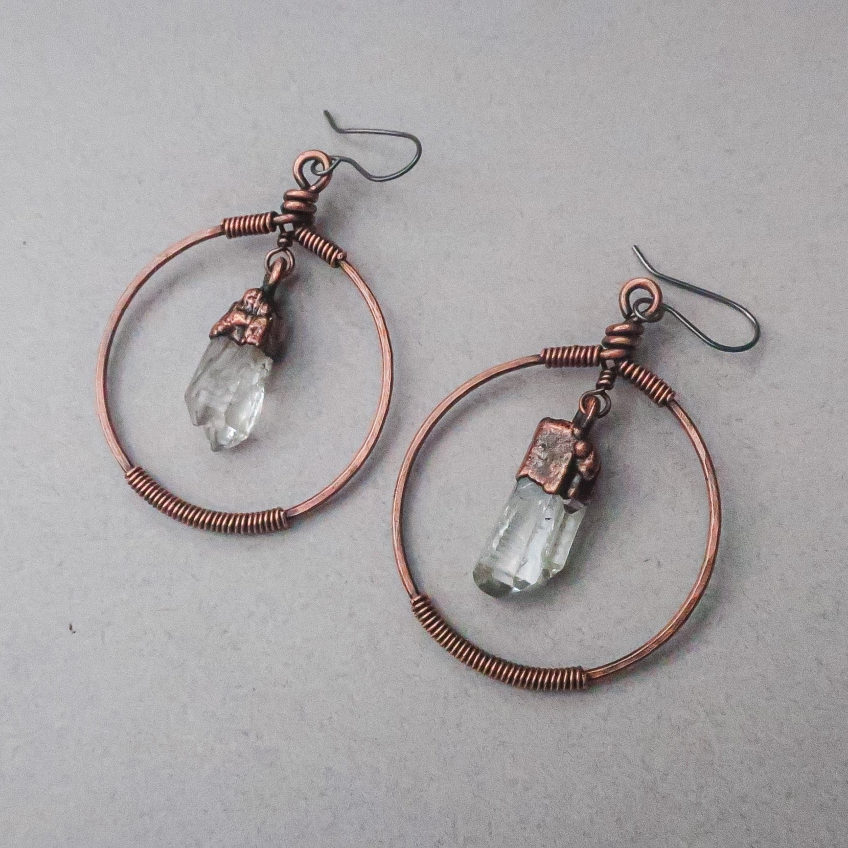 Quartz Point Hoop Earrings - Copper - Blackbird & Sage