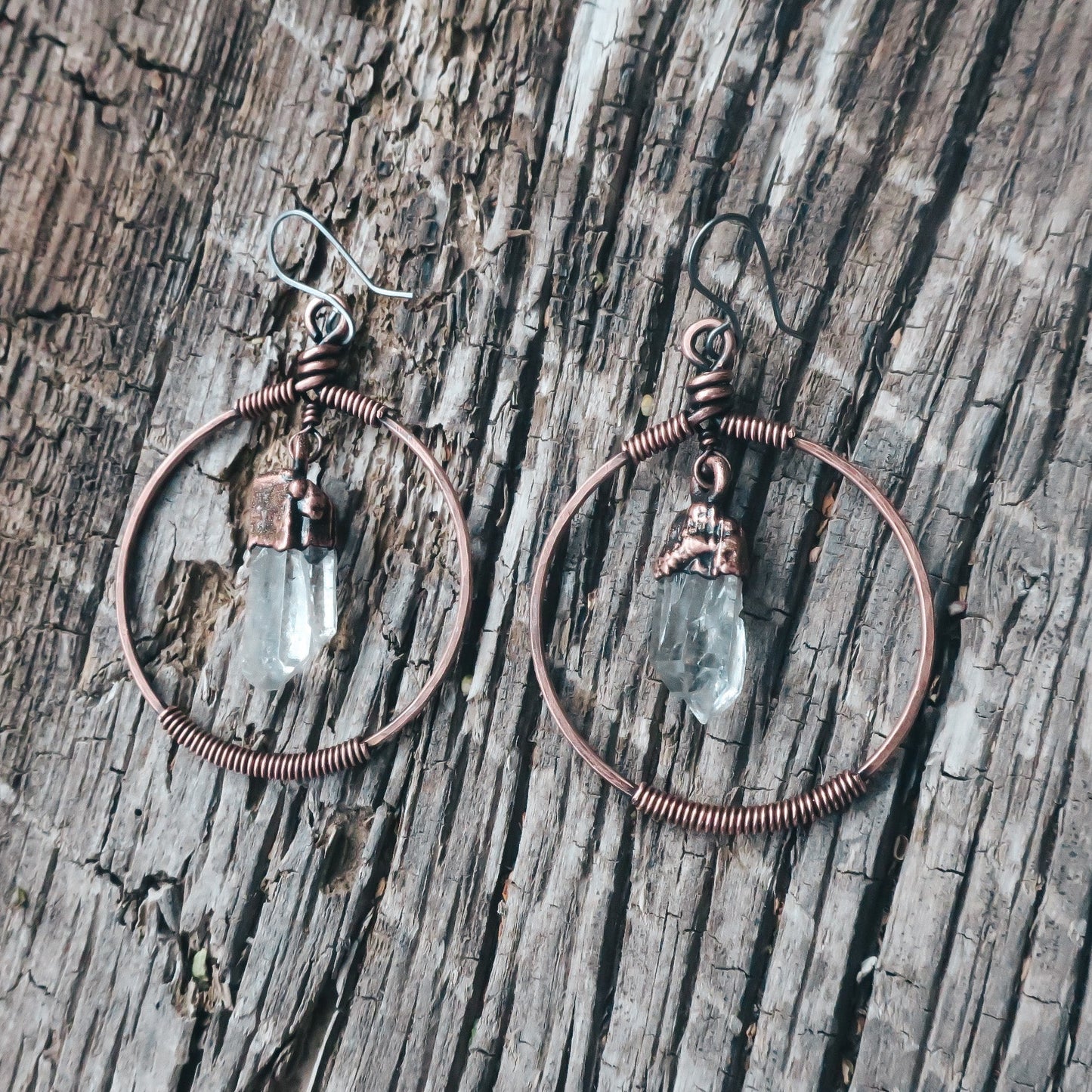 Quartz Point Hoop Earrings - Copper - Blackbird & Sage