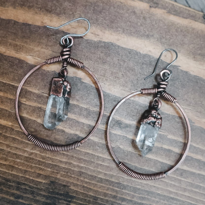 Quartz Point Hoop Earrings - Copper - Blackbird & Sage