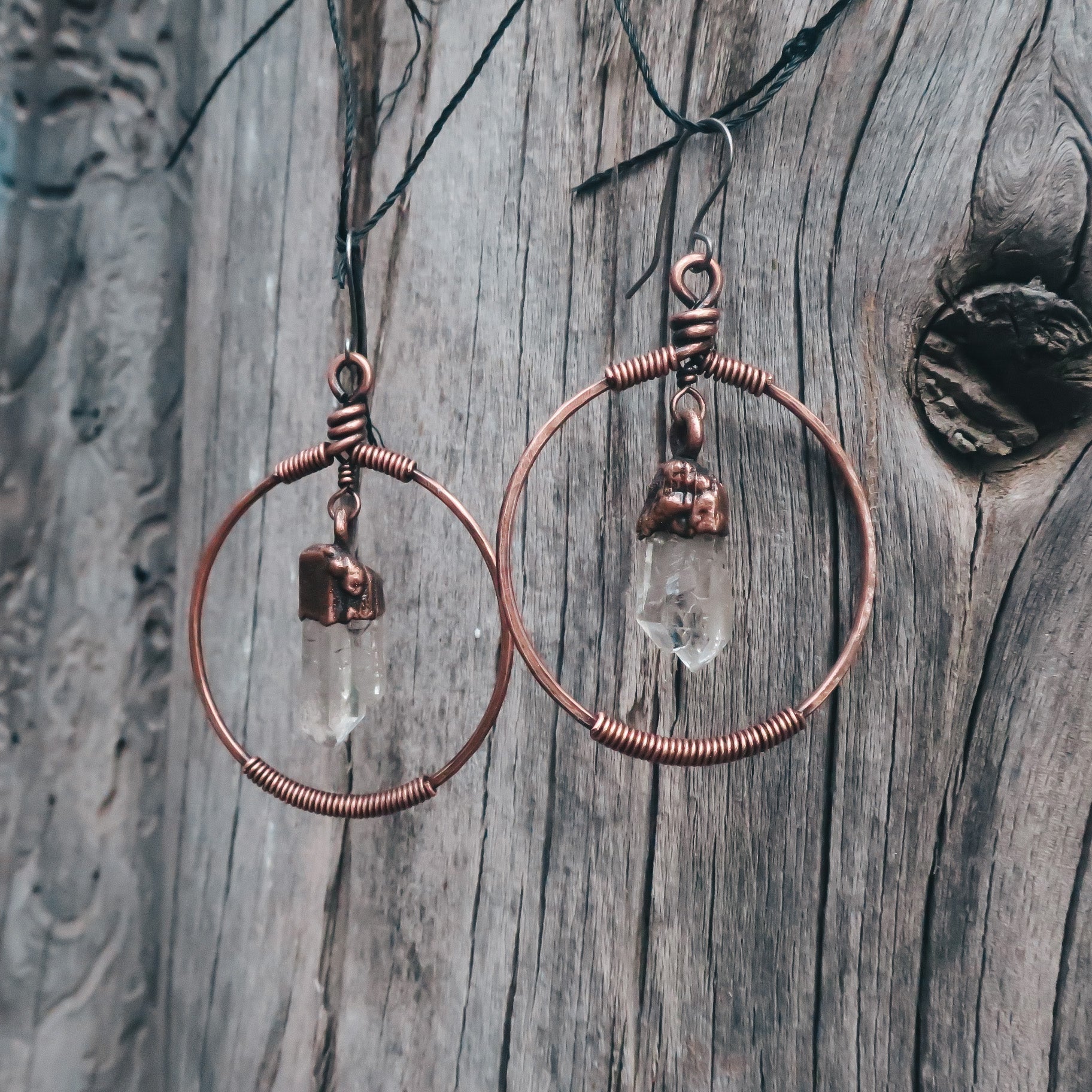 Quartz Point Hoop Earrings - Copper - Blackbird & Sage