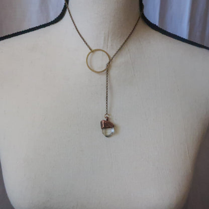 Quartz Point Lariat Necklace - Brass & Copper - Blackbird & Sage