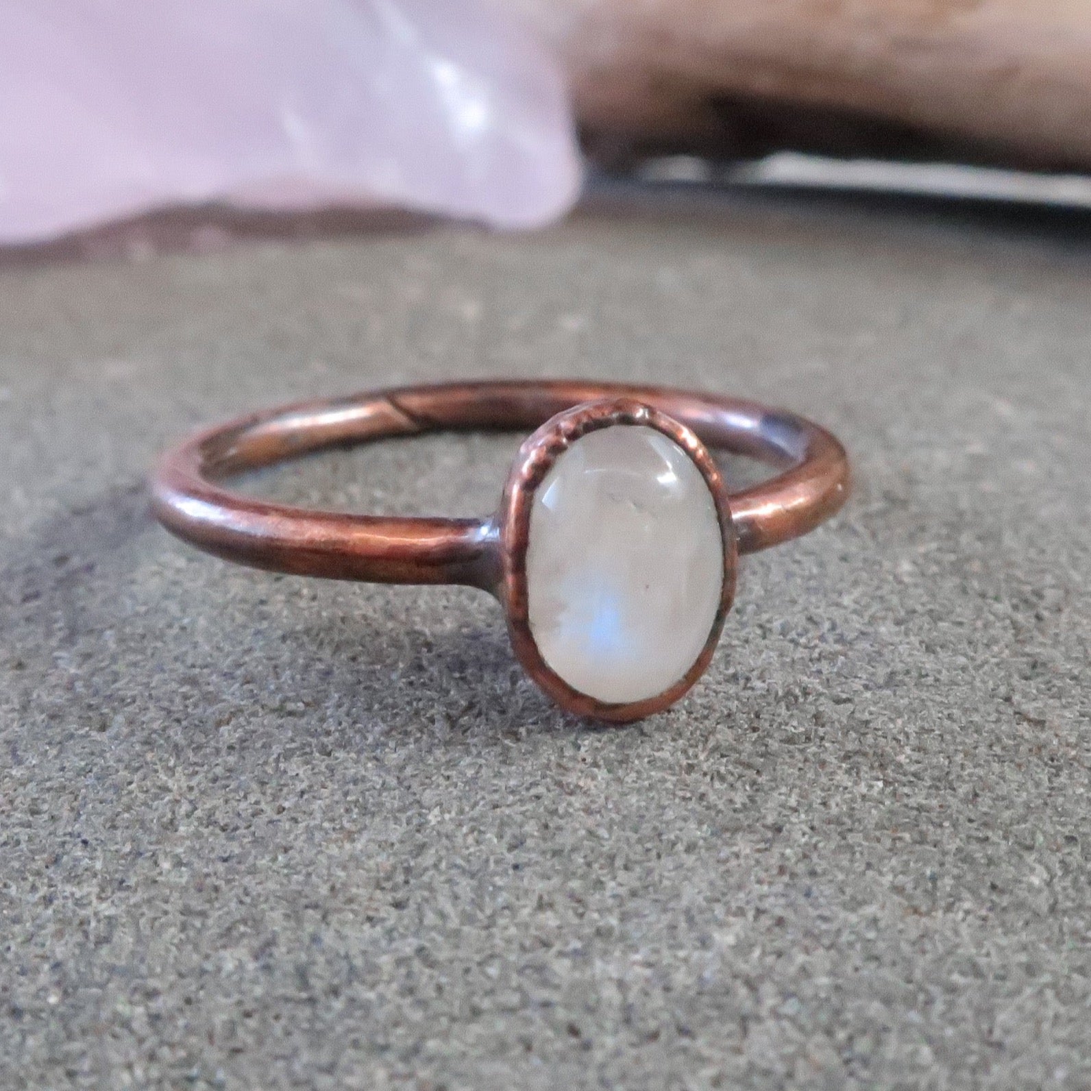 Rainbow Moonstone Traveller's Ring | Copper | Size 9 - Blackbird & Sage