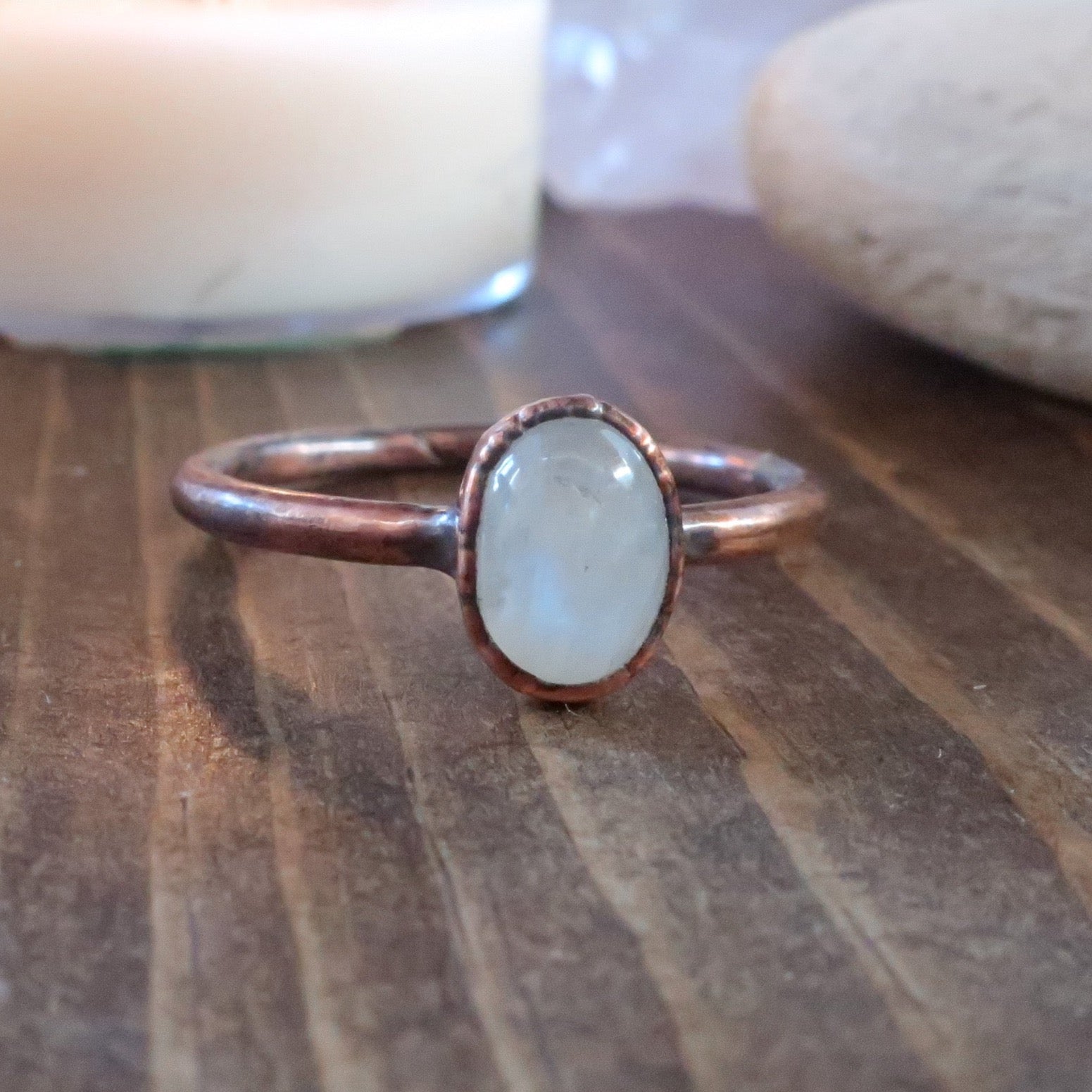 Rainbow Moonstone Traveller's Ring | Copper | Size 9 - Blackbird & Sage