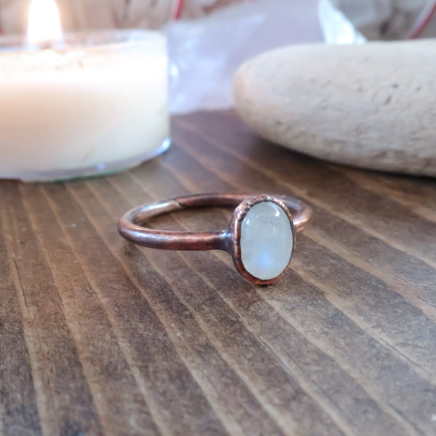 Rainbow Moonstone Traveller's Ring | Copper | Size 9 - Blackbird & Sage